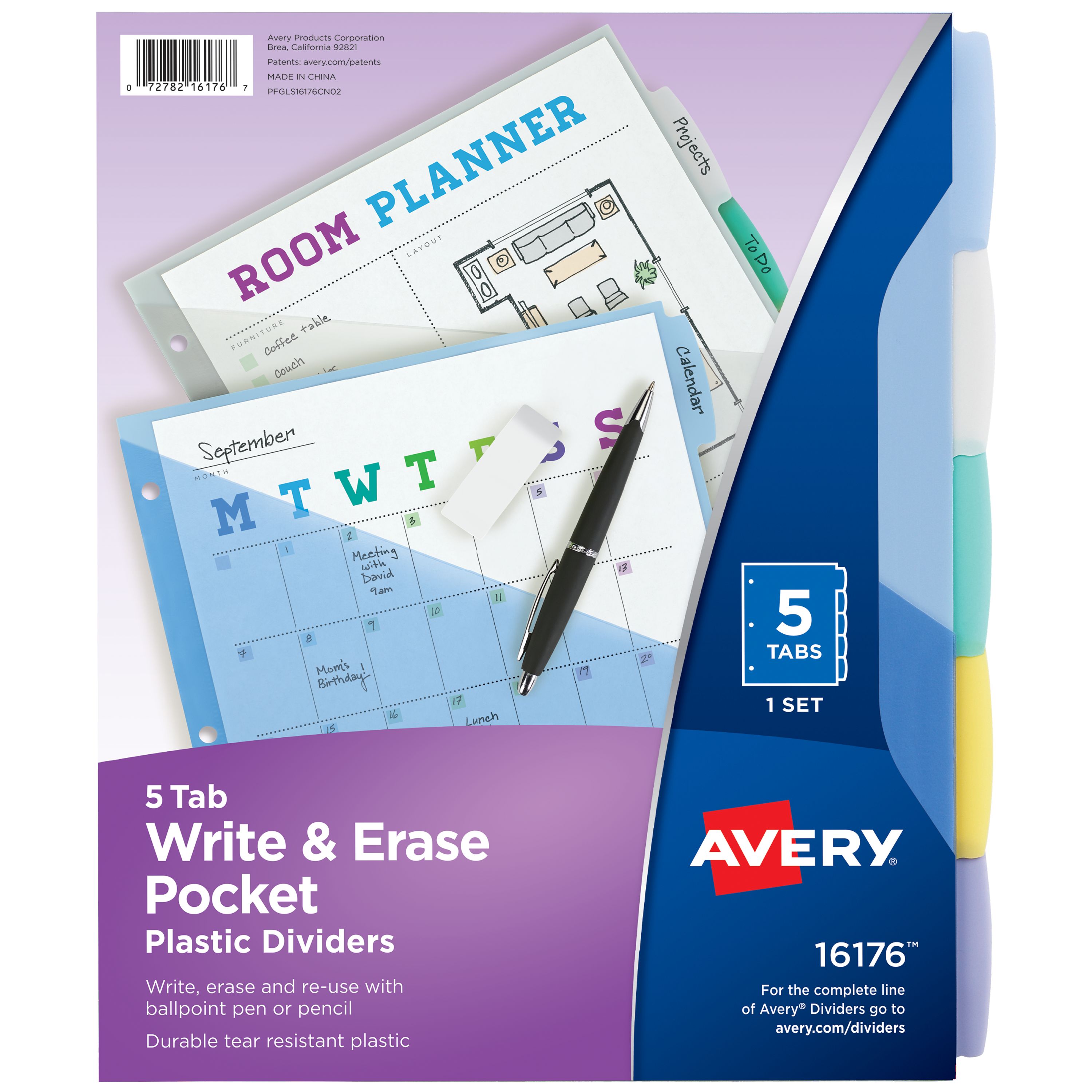 Avery Write & Erase Durable Plastic Dividers with Pockets
